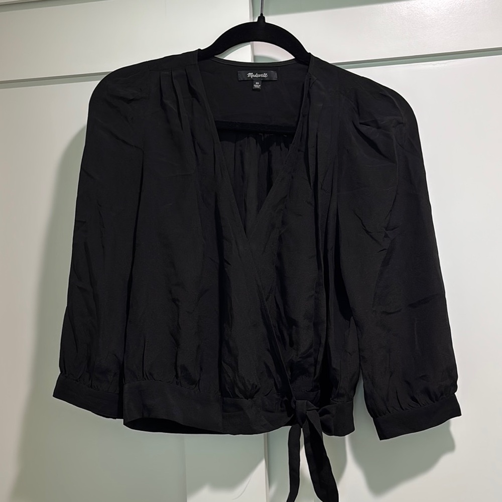 Madewell Black Silk Women's Wrap Top Size XS